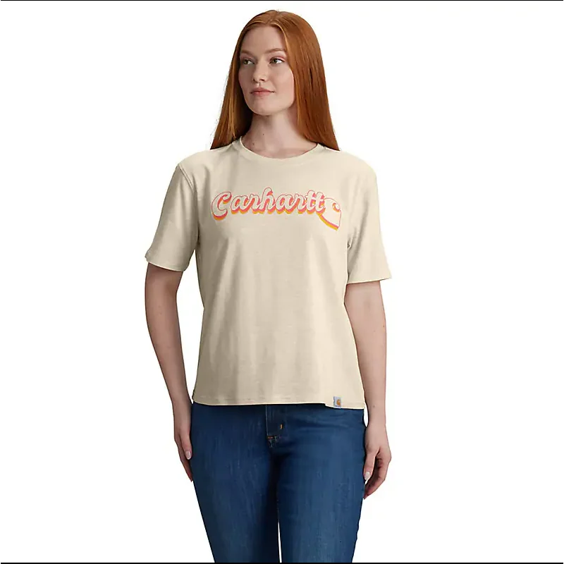 Carhartt Women's TENCEL Fiber Series Loose Fit Short-Sleeve Script Graphic T-Shirt (Oat Milk Heather) Size XL