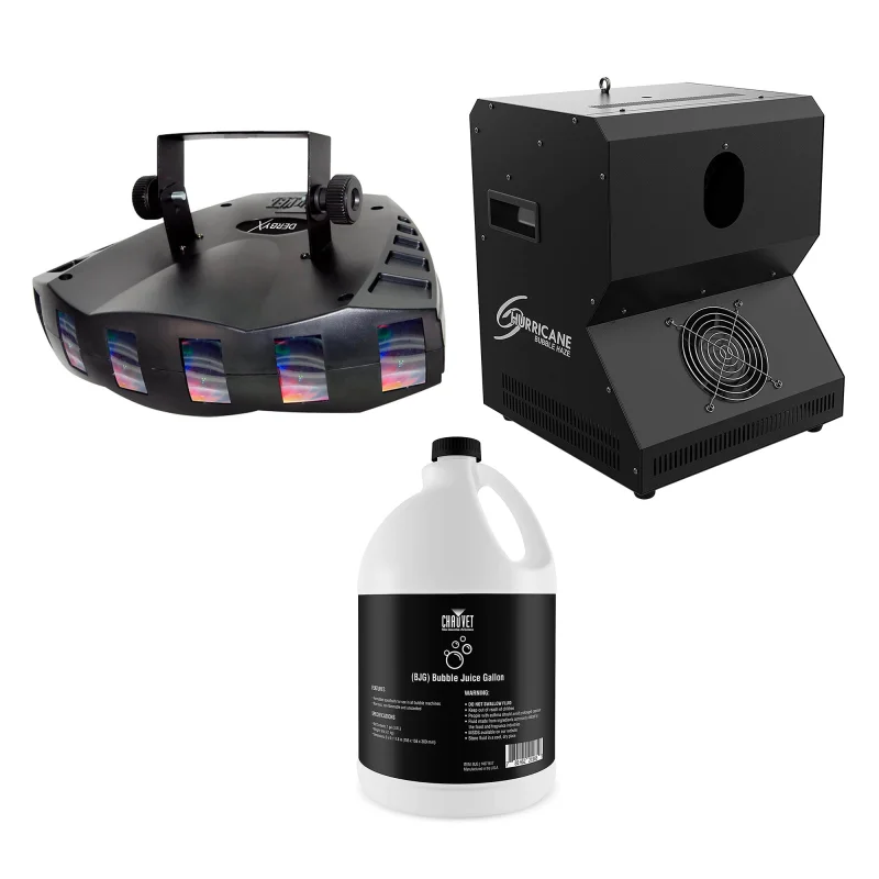 CHAUVET DJ Hurricane Bubble Machine w/ 1 Gal Non-Staining Fluid, & RGB Strobe