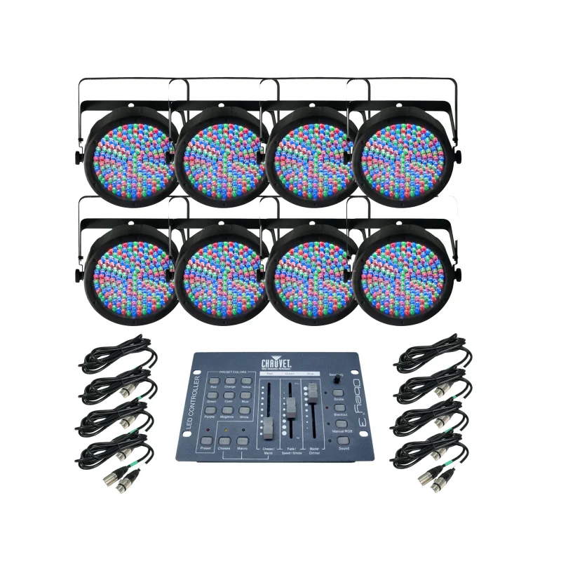 Chauvet SlimPar 64 LED Par Can Lights (8 Pack)& Obey 3 Controller + Cables