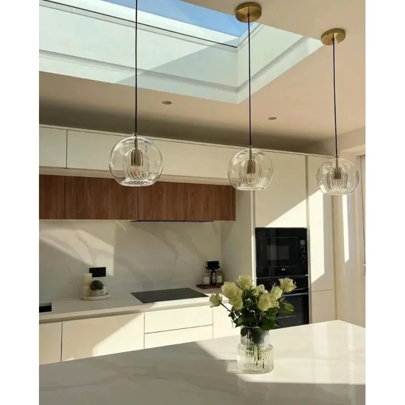 Chic Double Glass Pendant Light | Adjustable Dimming & Brass-Style Finish | Versatile Ceiling Lighting for Bright Illumination
