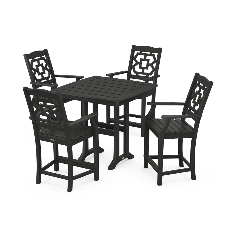 Chinoiserie 5-Piece Counter Set with Trestle Legs Black