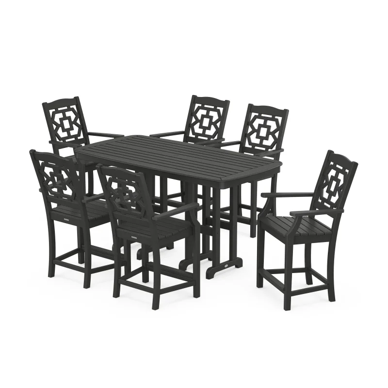 Chinoiserie Arm Chair 7-Piece Counter Set Black