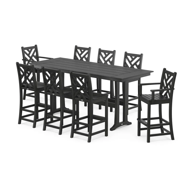 Chippendale 9-Piece Farmhouse Bar Set with Trestle Legs Black