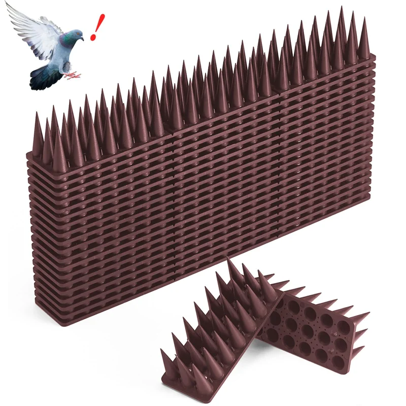 CIIC Bird Spikes, 20 Pack Pigeon Squirrel Raccoon Cat Deterrent Spike Outside Anti Robin Defender Outdoor to Keep Birds Away Roof Fence Window Nest 18.7 Feet(5.7m), Brown