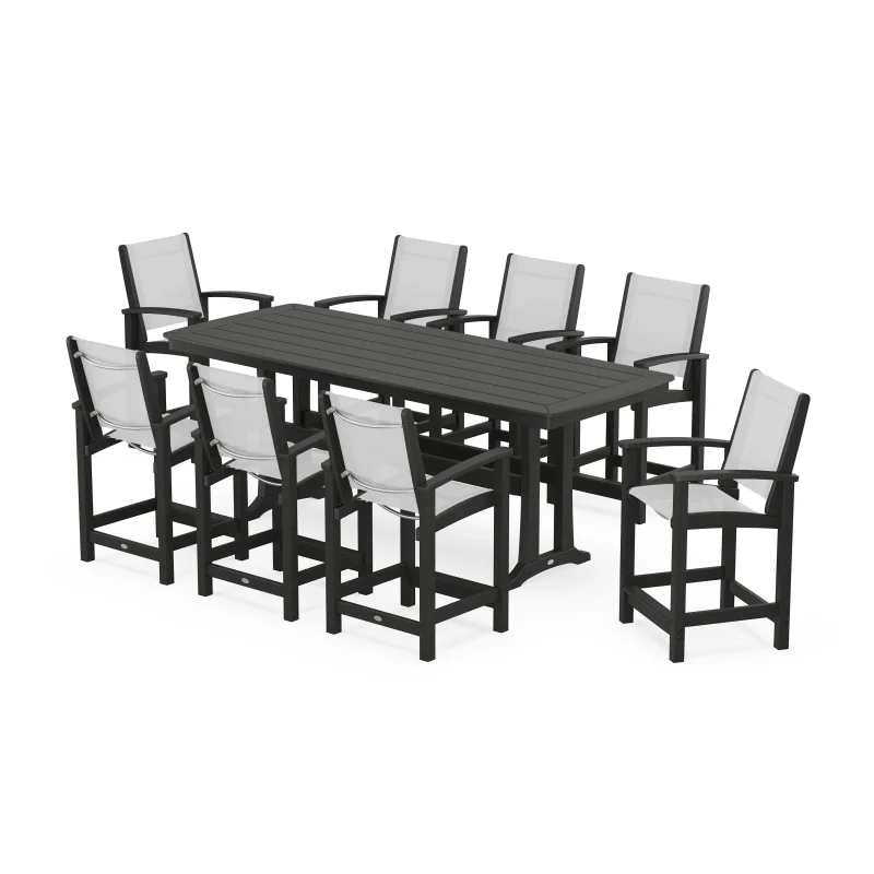 Coastal 9-Piece Counter Set with Trestle Legs Black