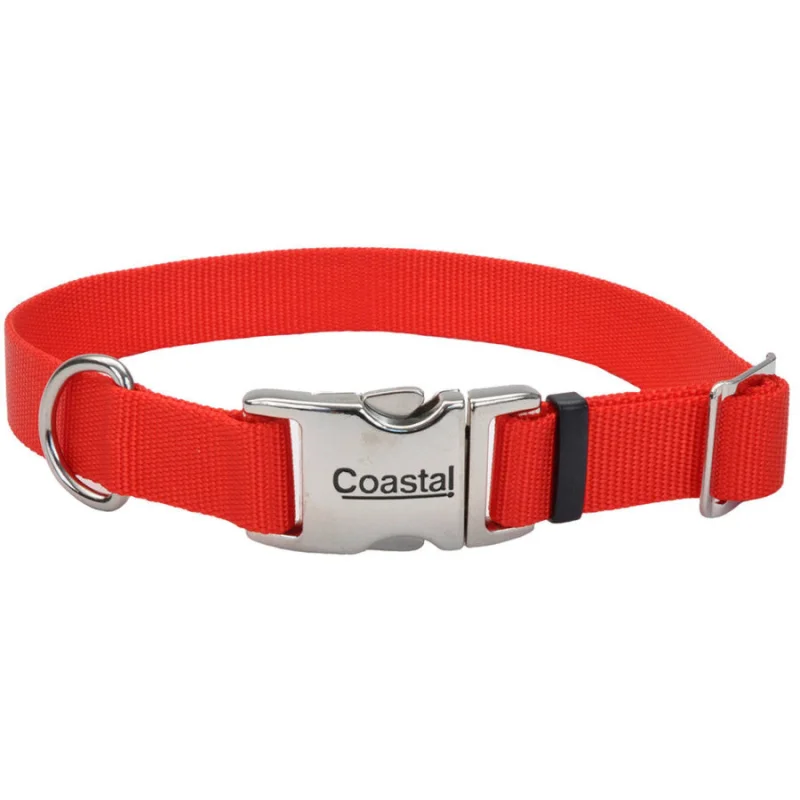 Coastal Adjustable Nylon Dog Collar with Titan Metal Buckle (Red) Size 14-20"