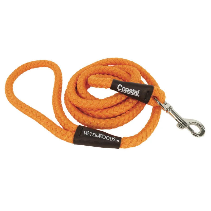 Coastal Water & Woods Braided Rope Snap Dog Leash (Safety Orange) 6'