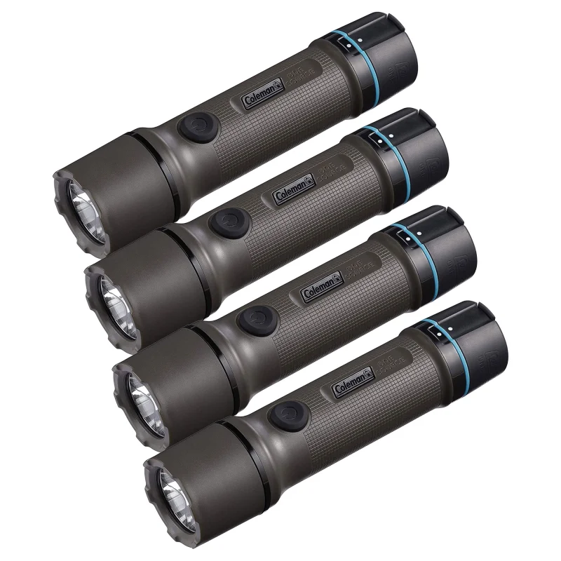 Coleman OneSource 600 Lumens Rechargeable Lithium Ion Camping Flashlight, 4 Pack
