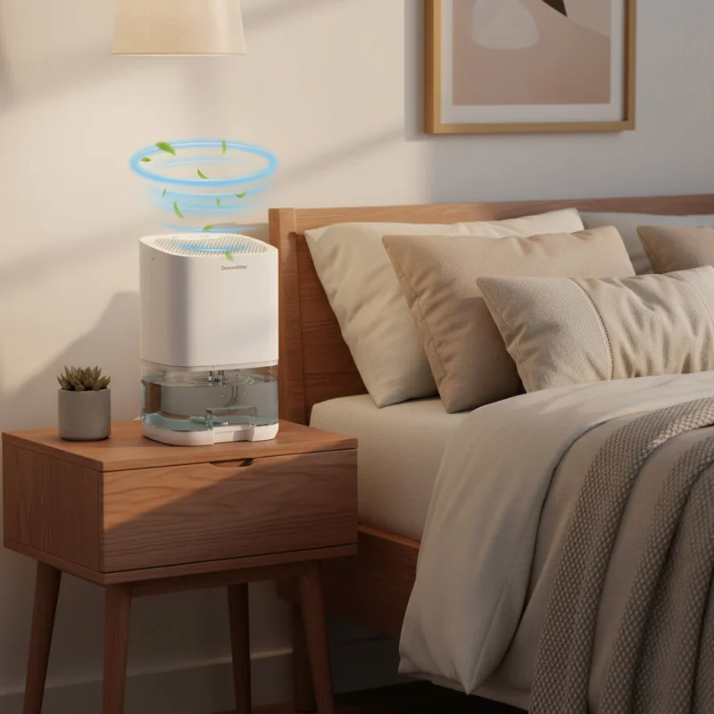 Compact Portable Dehumidifier with Night Light & Air Filter | Ideal for Small Rooms & Clean Air Quality White
