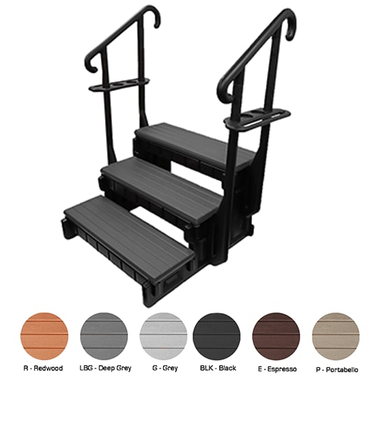 Confer 36" Deep Gray 3-Tread Spa Step with Black Frame