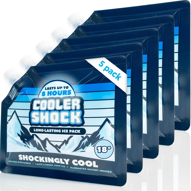 Cooler Shock Reusable Ice Packs for Coolers - 5 Ice Packs for Lunch Bags - Long-Lasting Cold Freezer Packs for Lunch Boxes - Cooler Accessories for School, Beach & Fishing - Camping Gifts