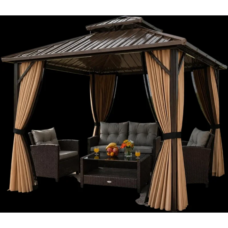 Costway 10' x 10' Hardtop Gazebo & 4-Piece Patio Conversation Set 22782830 New