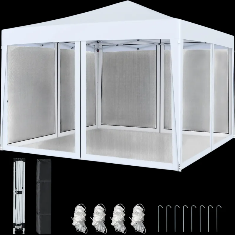 Costway 10' x 10' Pop-Up Canopy Tent w/ Mesh Netting 62393832 New White