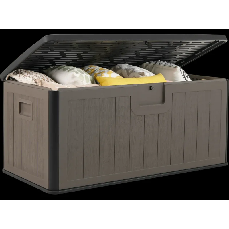 Costway 100 Gallon Lockable Patio Deck Box 39183975 New Black & Brown