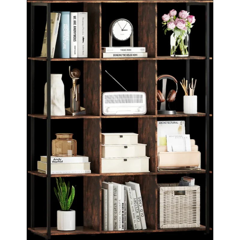 Costway 12-Cube Bookcase Bookshelf Rustic Brown 945781236 New