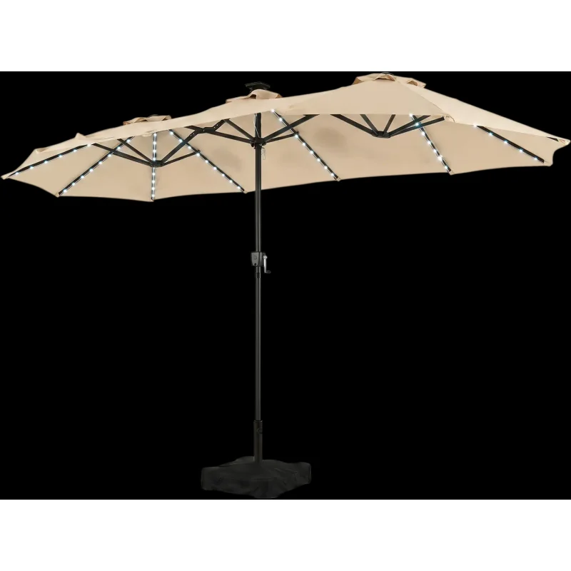 Costway 13' Double-Sided Patio Umbrella w/ 108 LED Lights & Base 64600725 New Beige