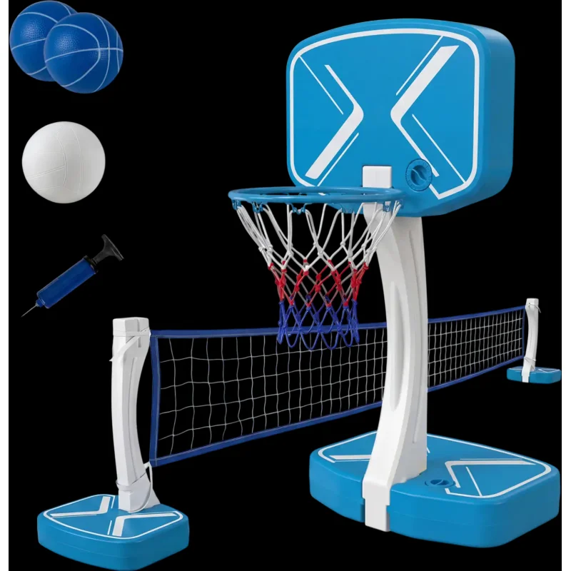 Costway 2-in-1 Pool Basketball Hoop Volleyball Net Weighted Base 72152705 New