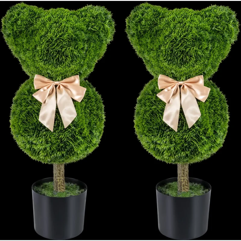 Costway 2-Pc Bear Topiary Trees w/ Pots Sun-Resistant Faux Boxwood Plants 28022530 New