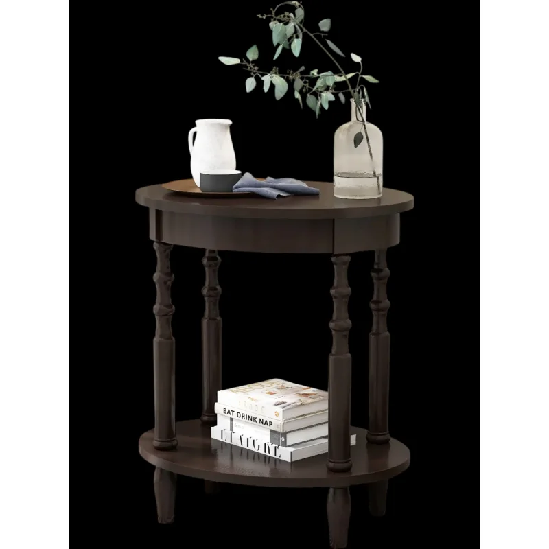 Costway 2-Tier Oval Side Table w/ Storage Shelf Solid Wood Legs Espresso 19573468 New Espresso