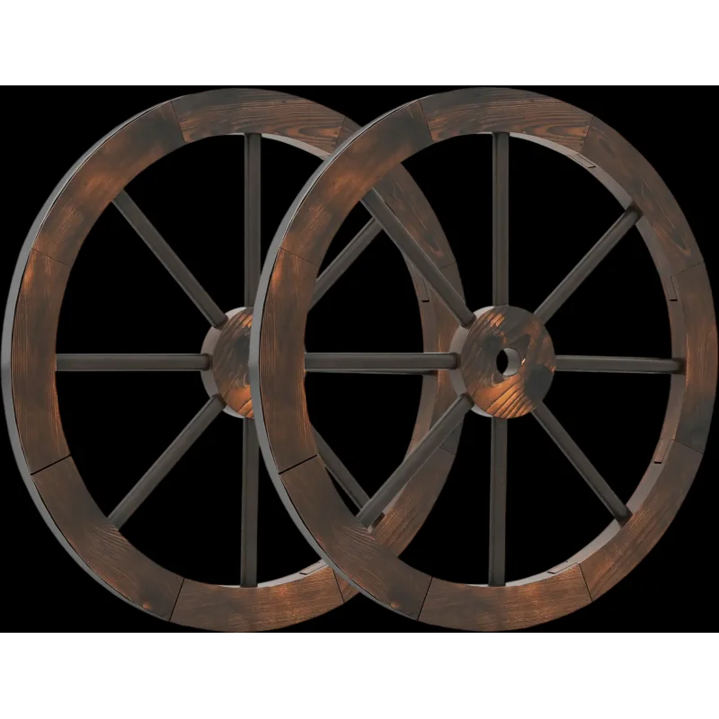 Costway 24" Decorative Wooden Wagon Wheel Set Carbonized Solid Fir Wood 40153213 New