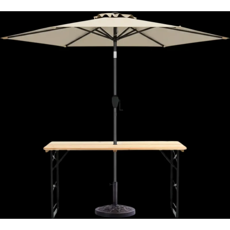 Costway 3-Pc Adjustable Wooden Patio Picnic Table Set w/ Umbrella & Base 24318451 New