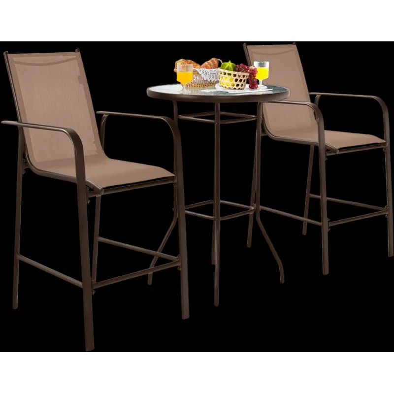 Costway 3-Piece Outdoor Patio Bar Table & Stool Set Brown 20168493 New Brown