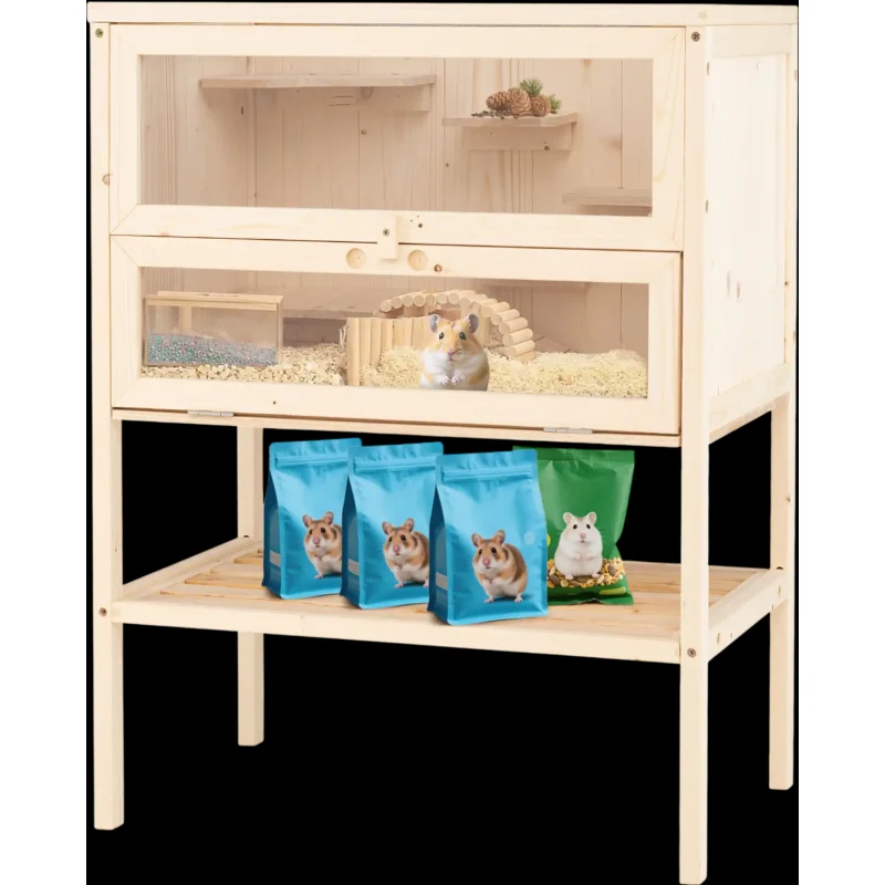 Costway 31.5" Freestanding Wooden Hamster Cage Habitat Playpen 82232004 New