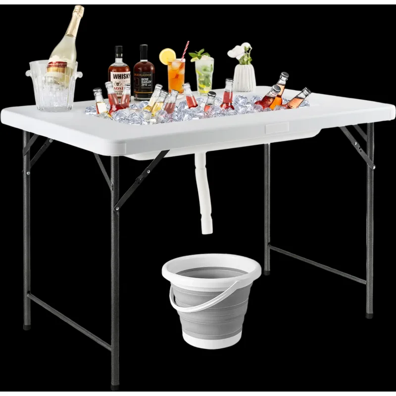 Costway 4' Folding Ice Bin Table w/ Skirt White 123875469 New