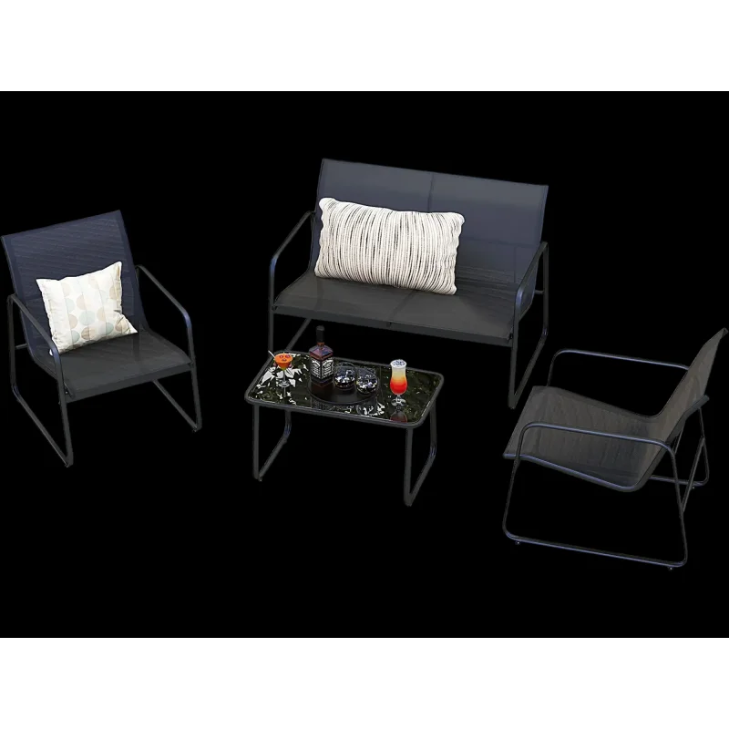 Costway 4-Piece Outdoor Patio Conversation Set w/ Tempered Glass Coffee Table Black 87396451 New