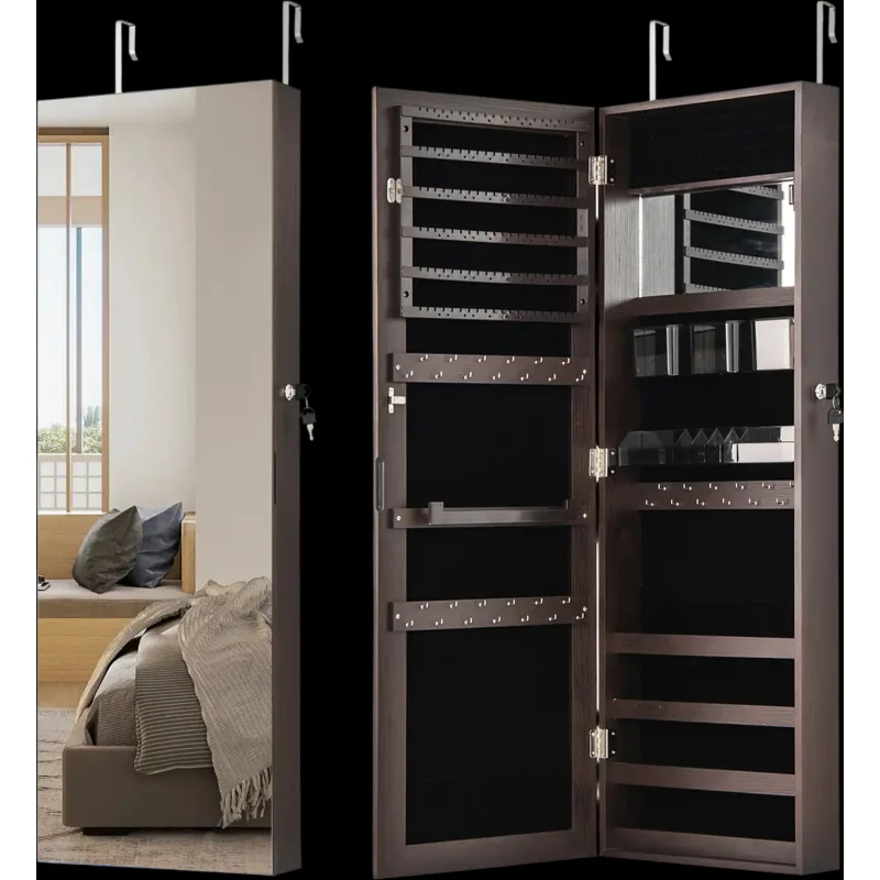 Costway 43.5" Jewelry Mirror Cabinet Full-Length Adjustable Hangers 65743218 New Dark Brown