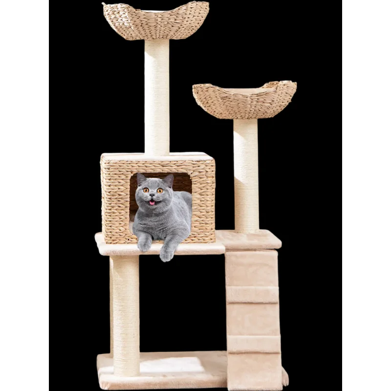Costway 48" Cattail Cat Tower Condo Scratching Post Perch Beige 74528319 New