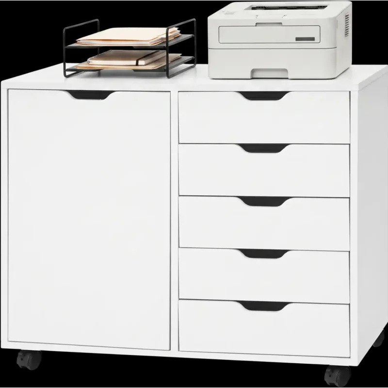 Costway 5 Drawer Storage File Cabinet on Wheels with Adjustable Shelf 27012282 New White