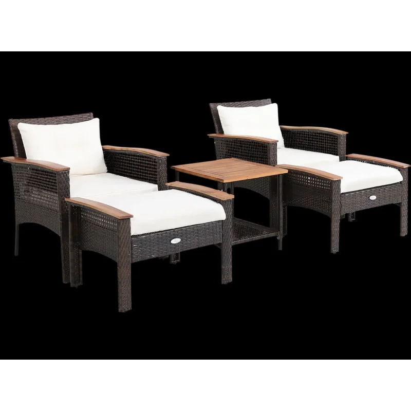 Costway 5-Piece Patio Rattan Furniture Set w/ Acacia Wood Table 62304897 New
