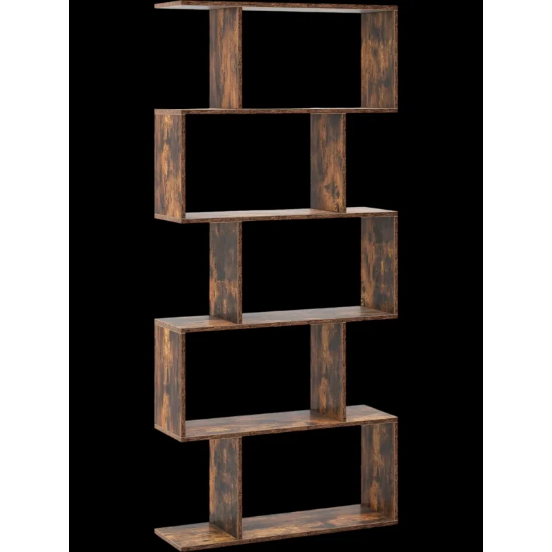 Costway 5-Tier Bookshelf Geometric Display Shelf 28153974 New Rustic Brown