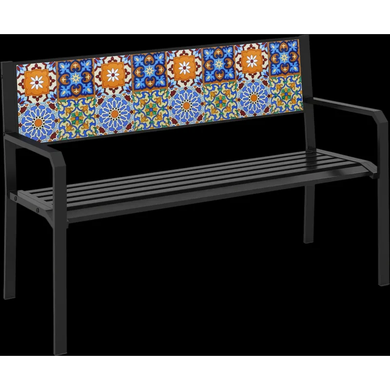 Costway 50" Patio Metal Park Bench Slatted Loveseat Mosaic Backrest 30738984 New
