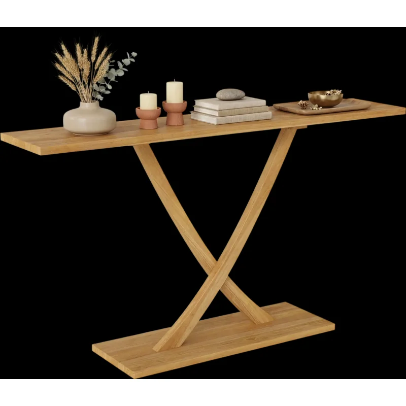 Costway 57" Solid Wood Teak Console Table Geometric Design 28274869 New