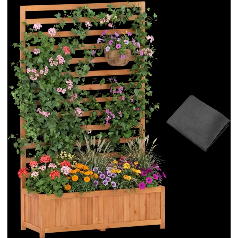 Costway 59" Tall Wooden Raised Garden Bed Elevated Planter Box with Vertical Trellis 87927717 New
