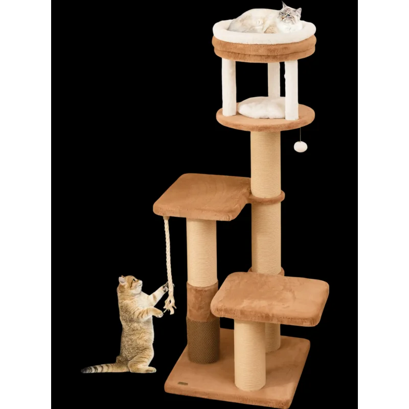 Costway 65" Tall Cat Tree Condo w/ Self-Groomer & Removable Bed Coffee 283496175 New