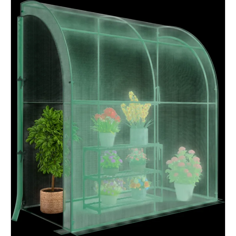 Costway 7' x 3.5' x 7' Lean-to Greenhouse w/ Flower Rack 68527914 New