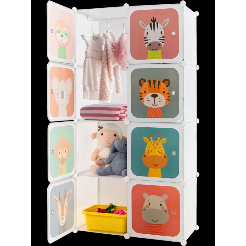 Costway 8-Cube Kids Wardrobe Closet with Hanging Section Doors 79164583 New White