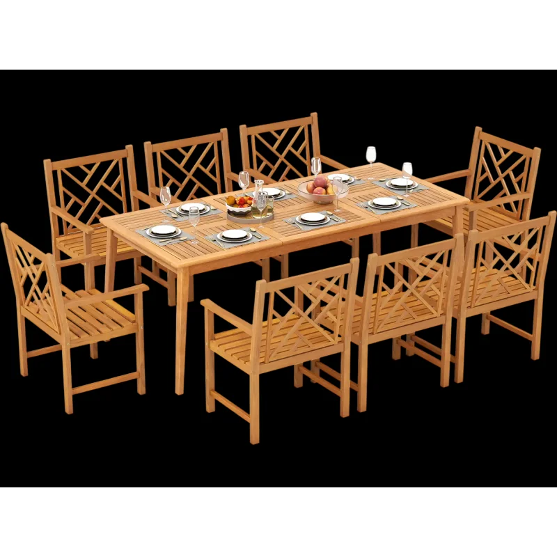 Costway 9-Piece Patio Dining Set Acacia Wood Rectangular Table w/ 8 Chairs 50114325 New
