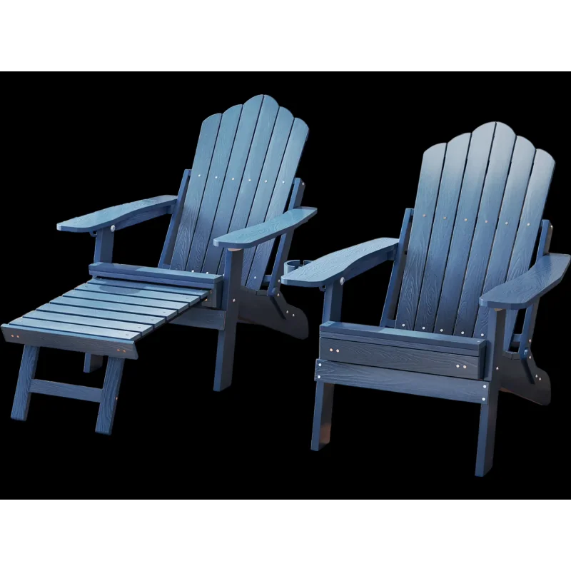 Costway All-Weather HIPS Patio Adirondack Lounge Chair Retractable Footrest Navy 712856349 New Navy