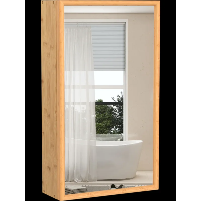 Costway Bamboo Medicine Cabinet Mirror Door Removable Shelves 40422342 New