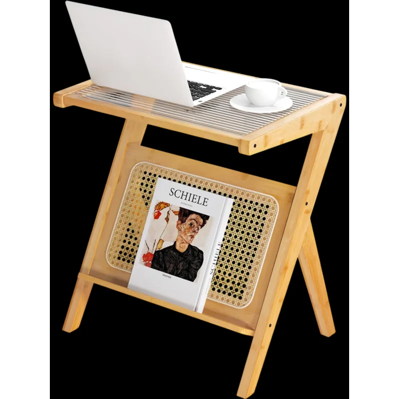 Costway Boho Bamboo End Table Magazine Rack Tempered Glass Top 59368472 New Natural