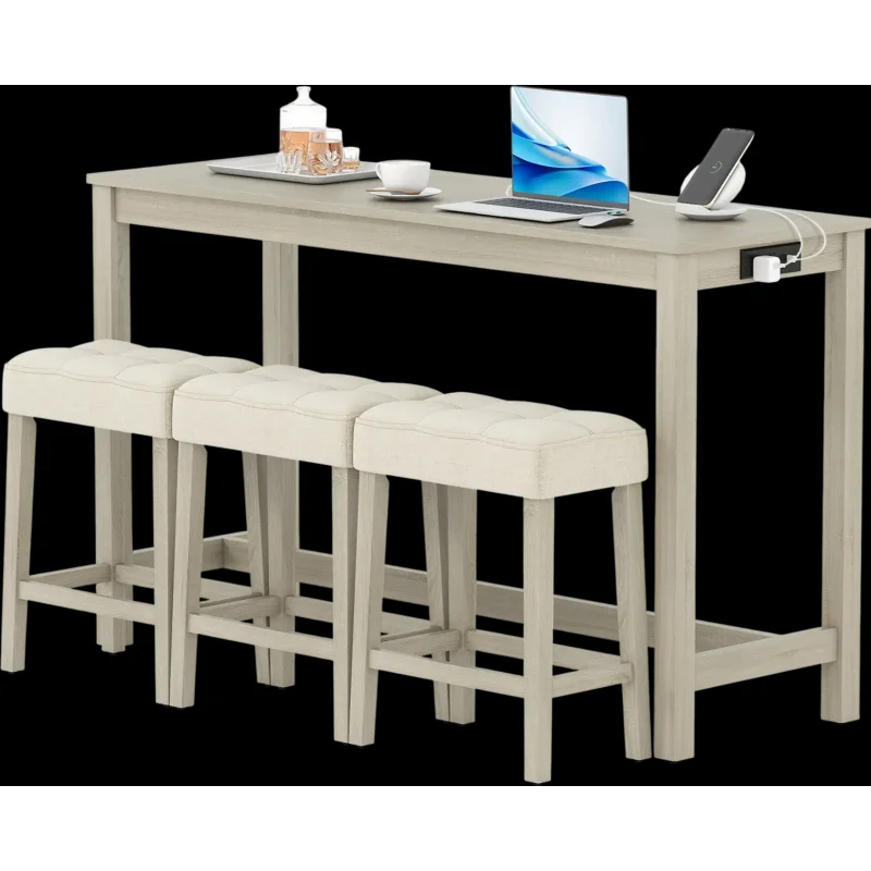 Costway Counter Height Breakfast Nook Bar Table 3 Stools Set 11571338 New