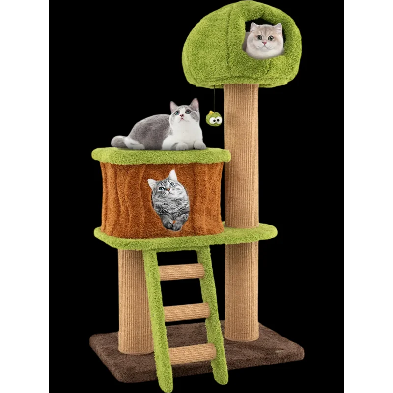 Costway Cute Indoor Cat Tree Mushroom Nest Condo Climbing Ladder Green 728951643 New