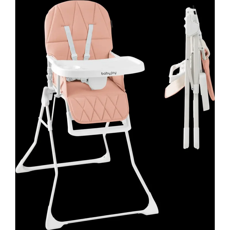 Costway Easy Clean Compact Foldable Highchair Removable Adjustable Tray PU Seat Cushion 721835469 New Pink