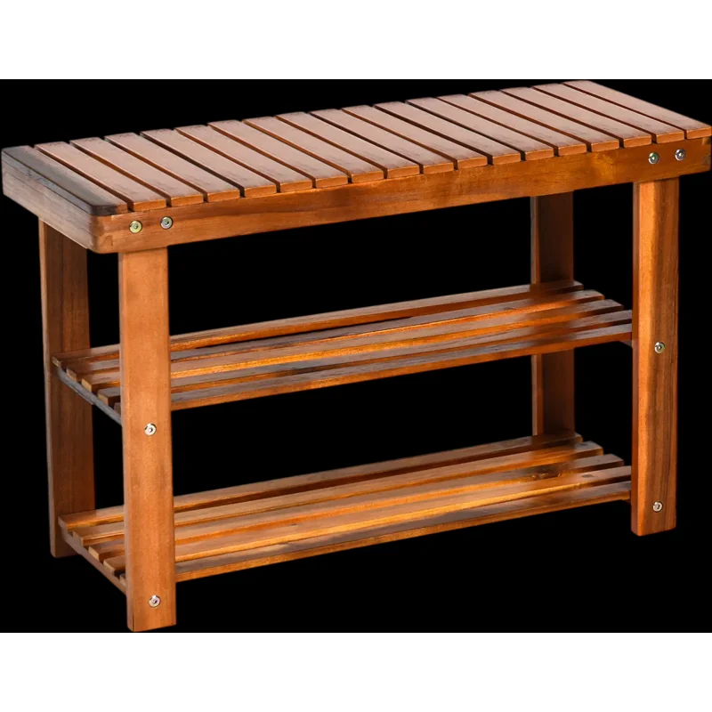 Costway Freestanding Wood Shoe Bench 3-Tier Storage Shelves 32860794 New
