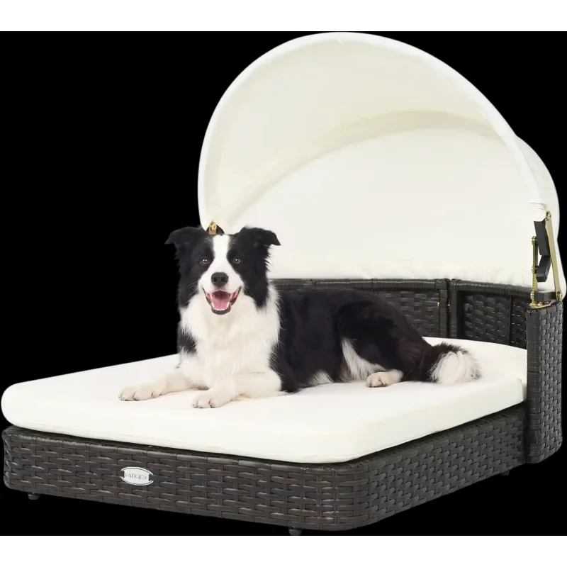 Costway Handwoven Rattan Pet Daybed w/ 2 Detachable Cushions for Small & Medium Dogs 44854721 New