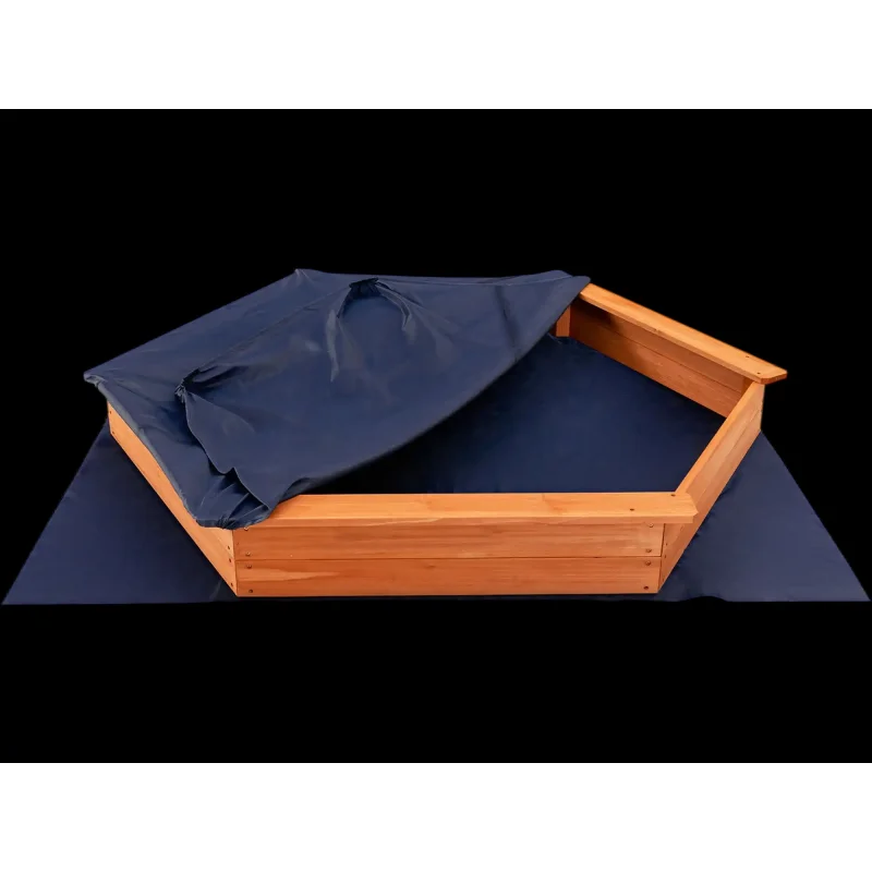 Costway Hexagon Wooden Cedar Sandbox with Seat Boards 14630789 New